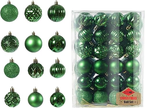 MERIGLARE 48 piezas de bolas de Navidad, 2.4in 1.6in inastillables para colgar en el árbol de Navidad para el hogar, color verde