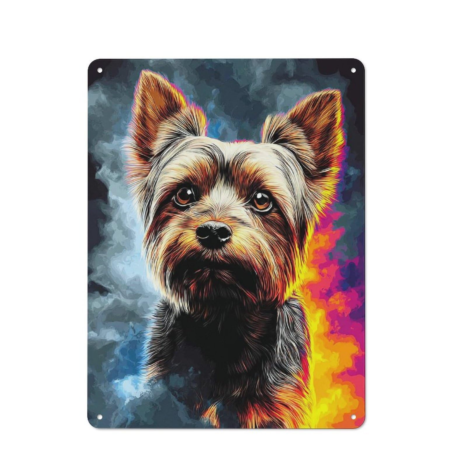 Decorative Tin Sign with Vibrant Yorkie Portrait Art Print Design 40x30cm, Farmhouse Cottage Wall Art for Farmhouse Kitchen, Pantry Or Dining Area