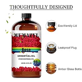 Rose Essential Oil, Rose Oil 16 Fl Oz 480ML for Diffuser Humidifier Yoga Cleaning DIY Candle Soap Making Essential Oils