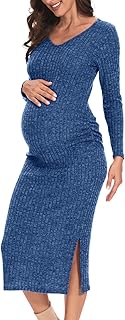LAHILO Long Sleeve Maternity Sweater Dress for Fall Winter Baby Shower & Photoshoot - Women's Pregnancy Maternity Dresses Price In India