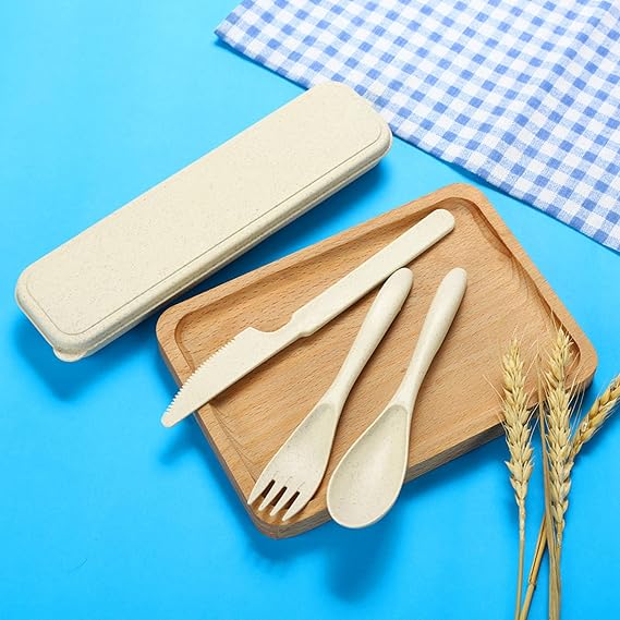 2 Pairs of Cutlery Set Portable Travel Cutlery with Case Outdoor Plastic Cutlery On the Go Field Cutlery Spoon Knife Fork Picnic Cutlery Reusable Camping Cutlery for Picnic Outdoor