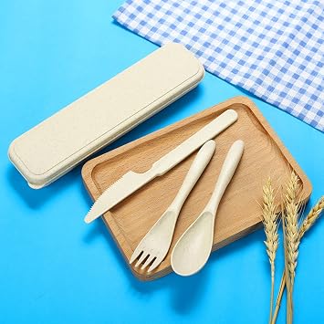 2 Pairs of Cutlery Set Portable Travel Cutlery with Case Outdoor Plastic Cutlery On the Go Field Cutlery Spoon Knife Fork Picnic Cutlery Reusable Camping Cutlery for Picnic Outdoor