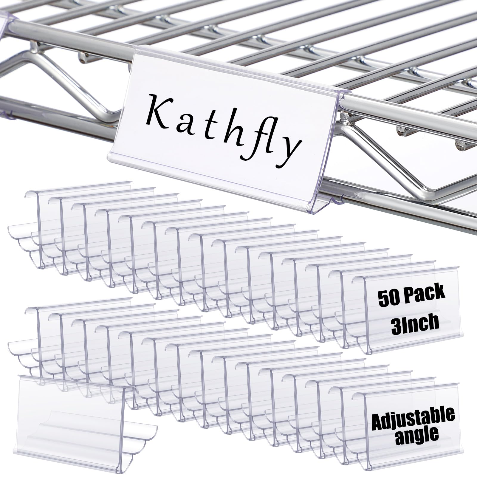 Kathfly 50 Pack Wire Shelf Label Holder 3" Adjustable Shelf Cable Tags