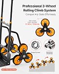 VEVOR Stair Climbing Cart, 440 lbs Stair-Climbing Capacity, Heavy-Duty Folding Trolley Cart with Telescoping Handle, 6 Wheels and 2 Bungee Cords, Stair Climber Dolly for Home, Groceries, Warehouse