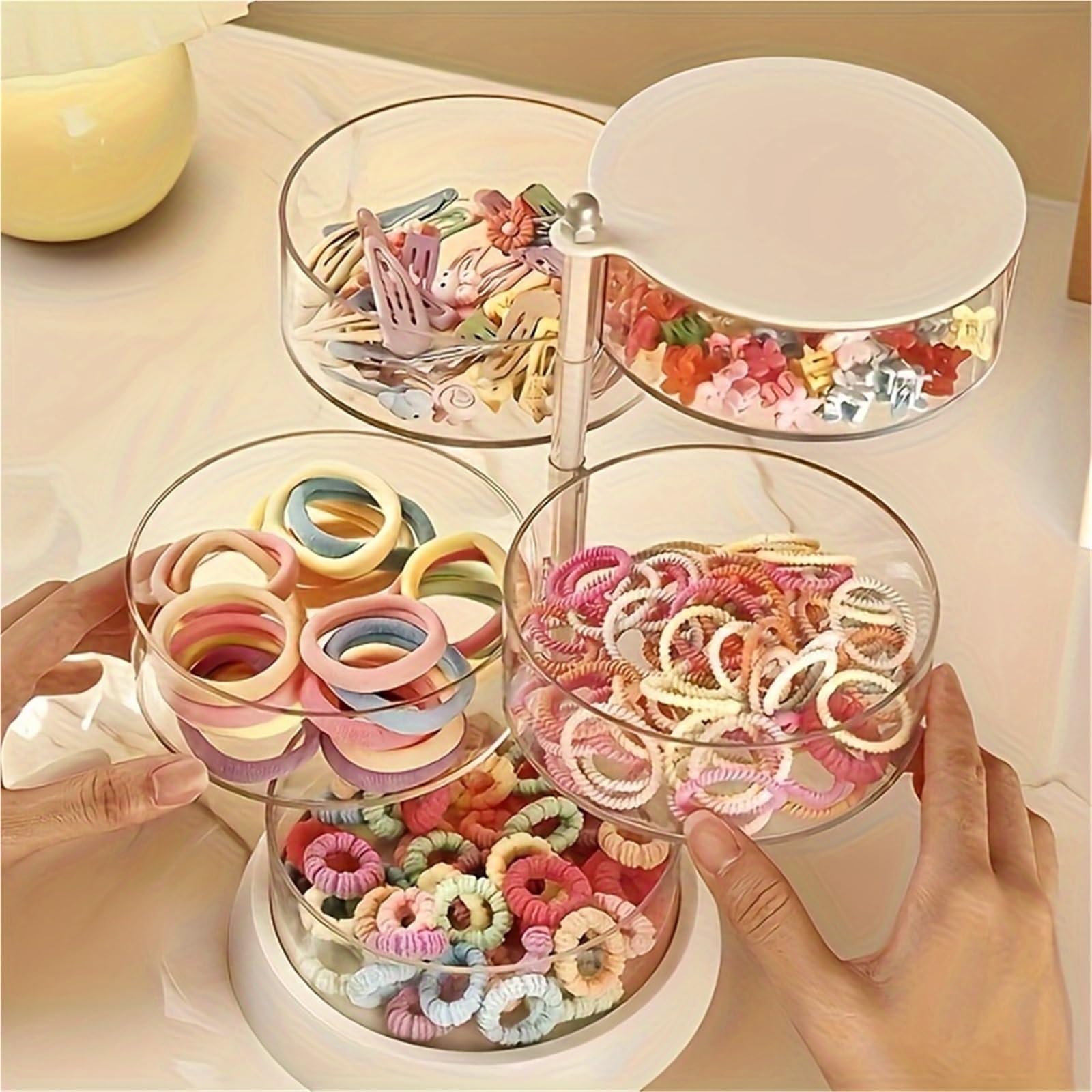 Haargummi Organizer 3/4/5-lagiger rotierender Schmuckaufbewahrungs-Organizer, Schminktisch-Display-Box for Haar-Accessoires und Ringe(Four layers)