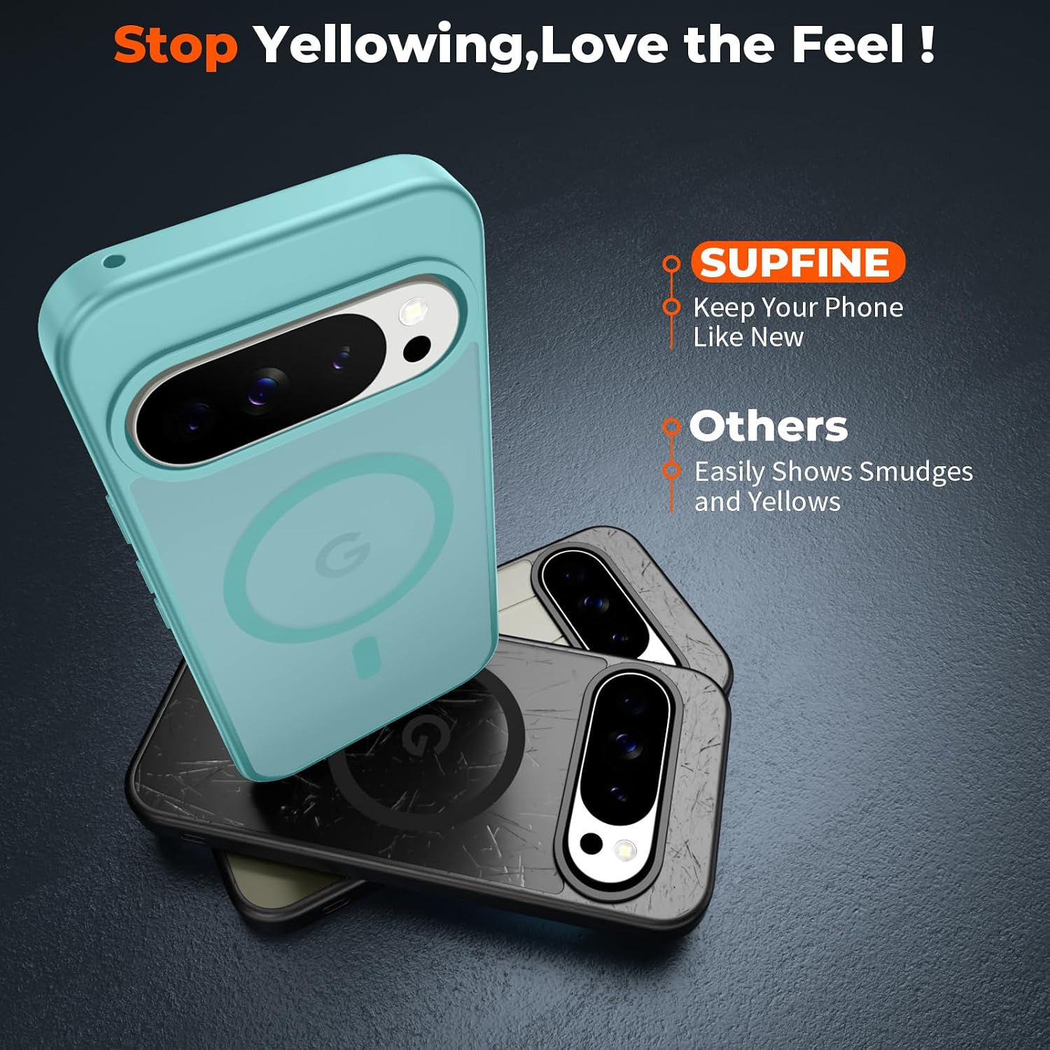 SUPFINE Magnetic for Google Pixel 10 Pro Case/Pixel 10 Case with Screen Protector, (Built-in Magnets) ((Military Grade Drop Protection) Slim Translucent Shockproof Phone Case,Blue Green
