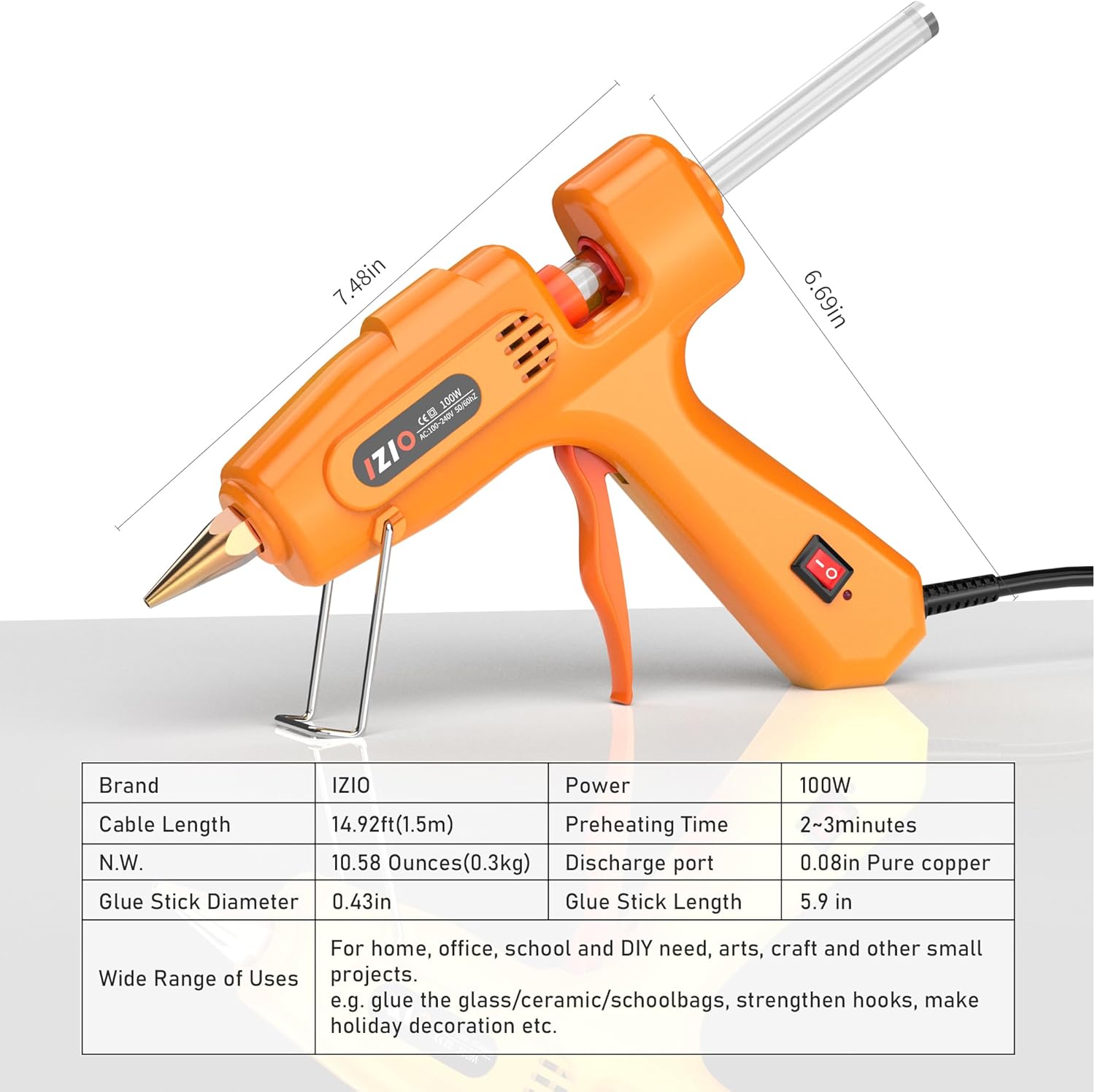 IZIO Hot glue gun and sticks set with 21 glue sticks (7/16")& storage pouch, ideal for bonding wood, fabric, plastic, diy projects, home repairs,handmade crafts，photo frames, diy fairy gardens,orange