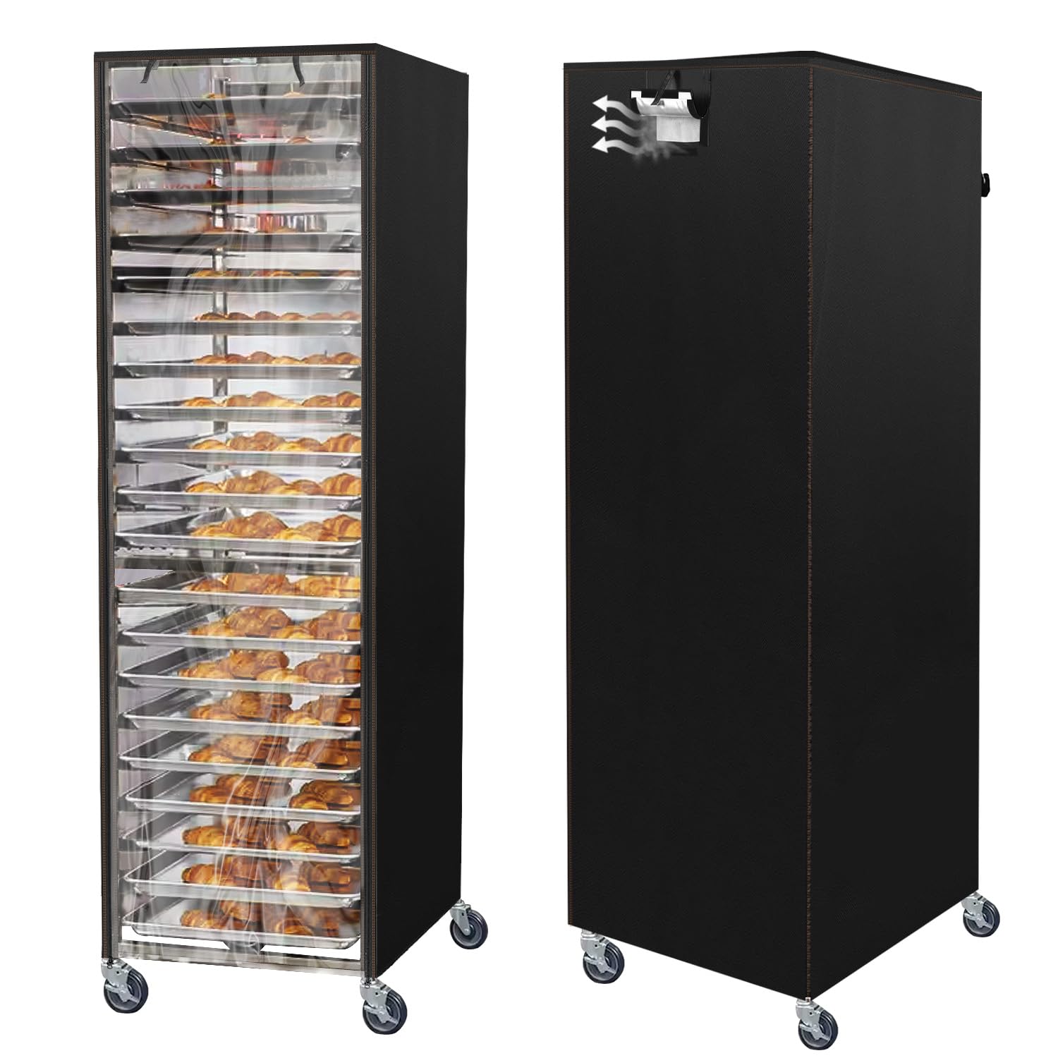 Bun Pan Sheet Rack Cover,Bread Speed Cover,Fit 20 Tier / 10 Tier Bakery for Home Kitchen Commercial Pizza Rack Cover with Zipper(Transparent Panels with Breathable Mesh Vent- 20-Tier)