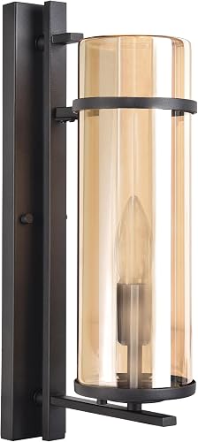 Bright Star L585 Outdoor Wall Lamp – Black Finish and Warm Amber Glass