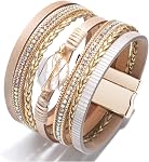 Women Multi-Layer Leather Wrap Bracelet Stackable Wristband Braided Cuff Bangle Bracelets Handmade Jewelry