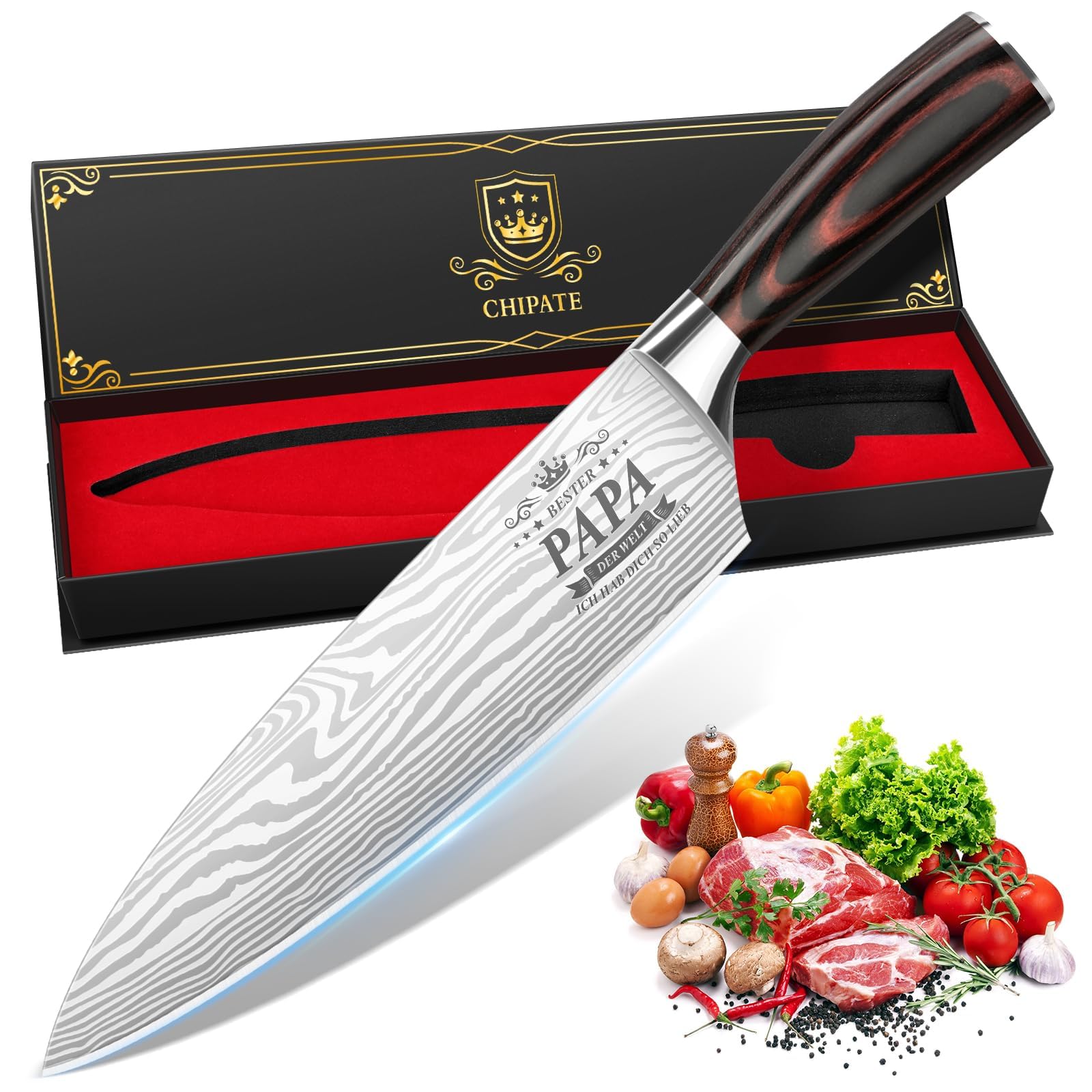 Chipate Papa Geschenk, Küchenmesser Geschenke für Papa, Geschenke für Männer, Profi Küchenmesser - Geburtstagsgeschenke, Vatertagsgeschenk, Ostergeschenke, Weihnachtsgeschenke für Vater