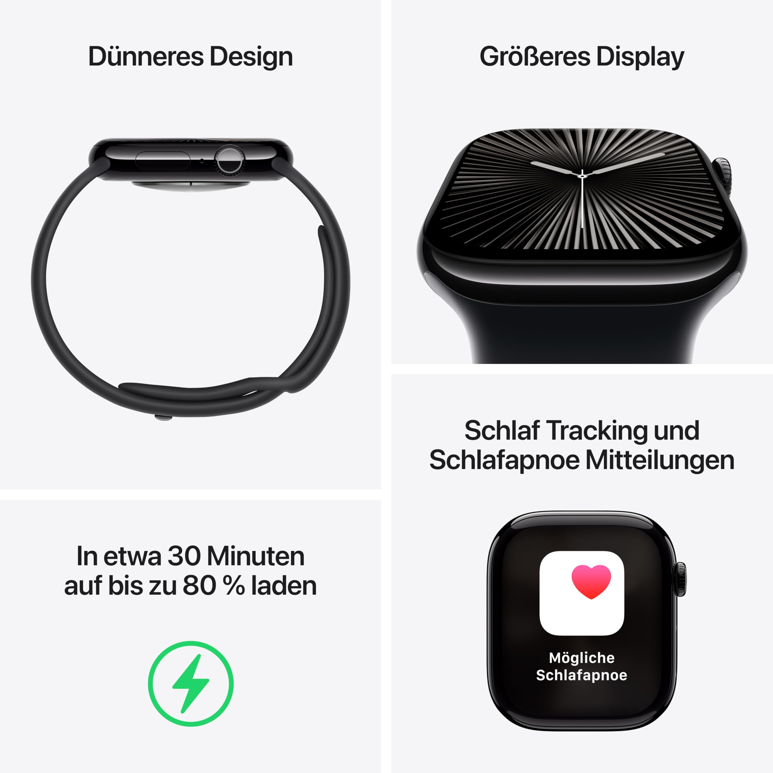 Apple Watch Series 10 (GPS + Cellular 46 mm) Smartwatch mit Aluminiumgehäuse in Diamantschwarz und Sportarmband in Schwarz (M/L) (Generalüberholt)