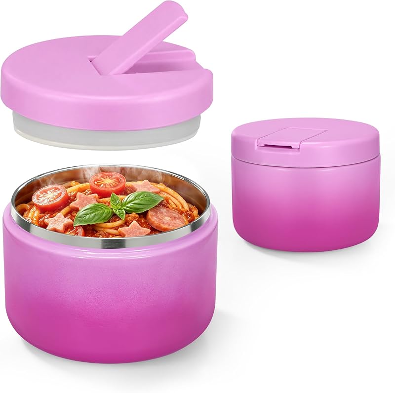 12oz Insulated Vacuum Food Jar with Buckle Lid Wide Mouth Soup Thermo for Hot Food Kids Leakproof Stainless Steel Lunch Container (Gradient Purple, 12OZ)