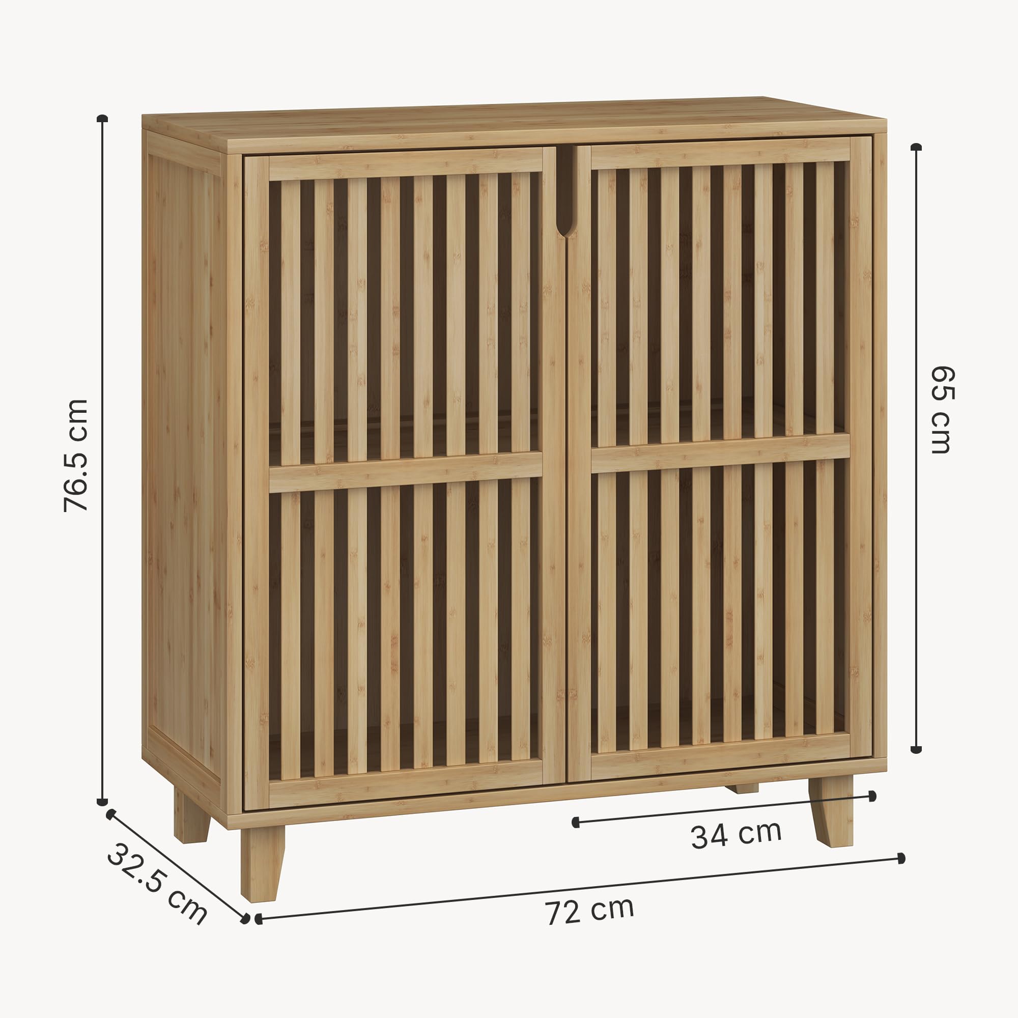 [en.casa] Mobile Contenitore Multifunzionale Armadio a 2 Ante Credenza con 2 Scomparti Vani Portaoggetti per Soggiorno Camera da Letto Bagno 77 x 72 x 33 cm in Bambù Naturale