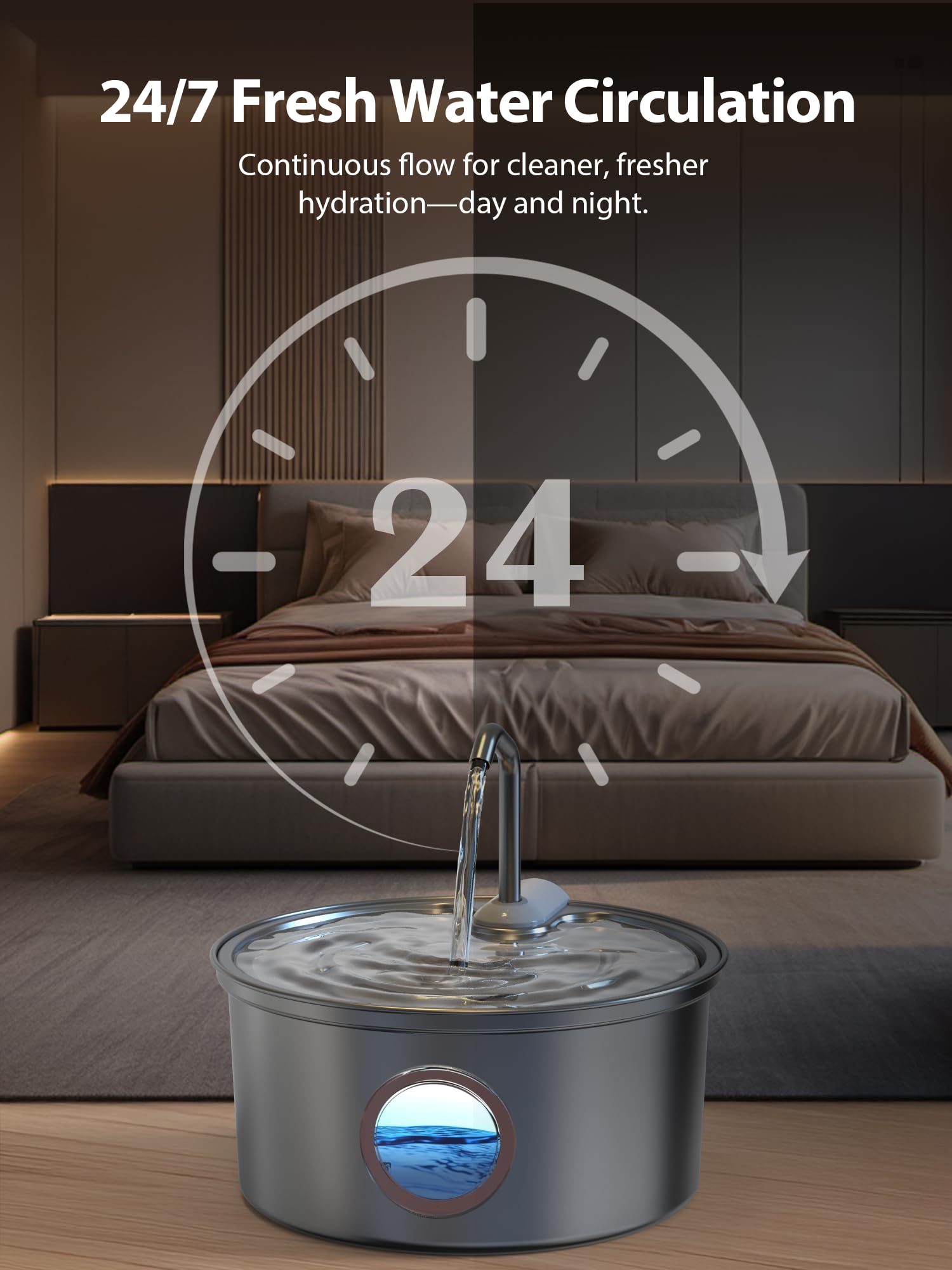 Kittyspout Fontaine à Eau Pour Chat, 3,2 L Distributeur A Eau INOX Avec FenêTre Transparente, Fontaine Chat Ultra Silencieuse 2-en-1 Avec Bol Amovible En INOX, 3 Filtres à Charbon Actif Inclus