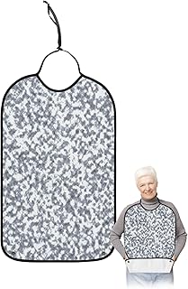 Kewadony Adult Bibs for Elderly Women - Leopard Waterproof Dining Clothing Protectors with Crumb Catcher for Eating/Feeding, Grey Ombre Modern Abstract Art Terry Cloth Bib Machine Washable