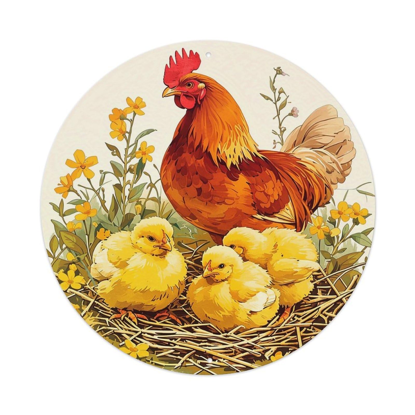 Hen And Chicks In Nest Tin Sign Metal Poster Vintage Metal Signs for Home Man Cave Bar Cafe Kitchen laundry room Wall Decorations 8x8 inches