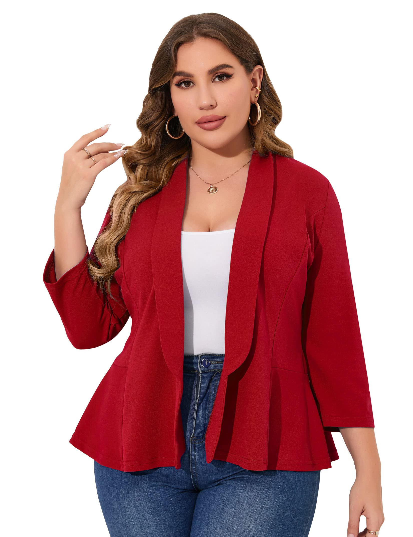 KOJOOIN Women Plus Size Casual Blazer Open Front Long Sleeve Work Office Cardigan Jackets