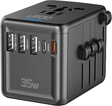 Universal Travel Adapter, 35W PD Fast Charging & 2 USB C 3 USB A & 2500W AC Outlet, International Power Adapter for Europe UK US AU 200+ Countries, Compatible with iPhone 16 15, MacBook, Laptop