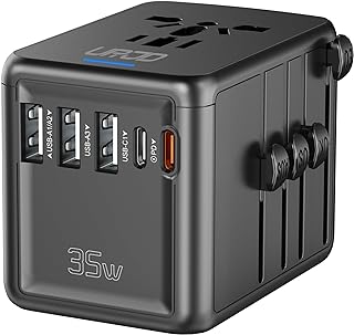 URJD 35W PD Universal Travel Adapter, 5 USB A/C Ports and 2500W AC Outlet, Fast Charging International Plug Converter Worldwide Travel Charger Multi Plugs All in One for EU US UK AUS 200+ Countries