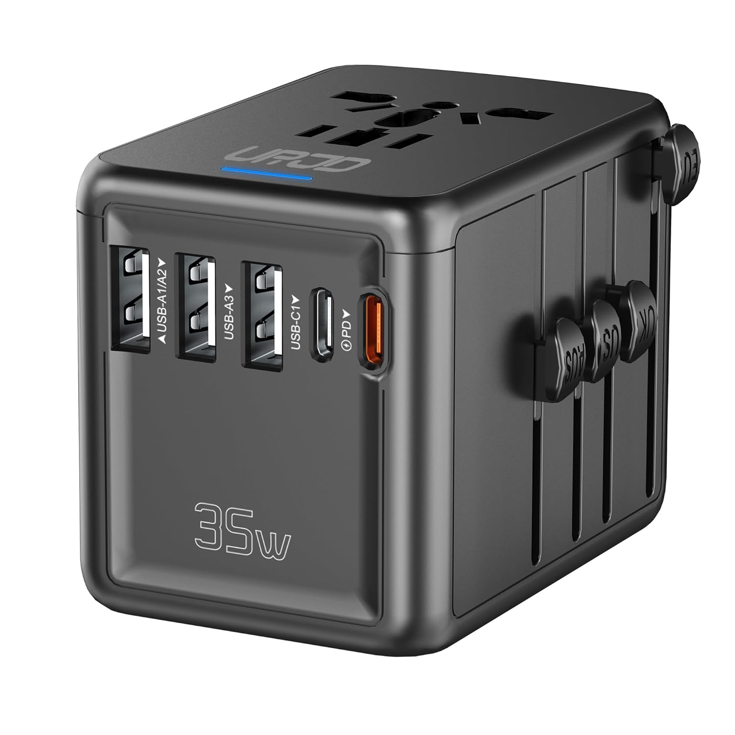 35W PD Universal Travel Adapter 5 USB A C Ports and 2500W AC Outlet Fast Charging International Plug