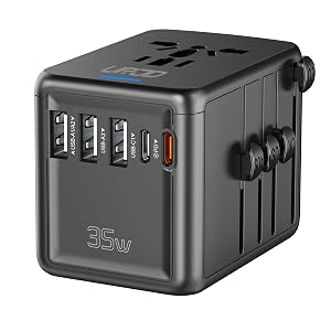 35W PD Universal Travel Adapter 5 USB A C Ports and 2500W AC Outlet Fast Charging International Plug