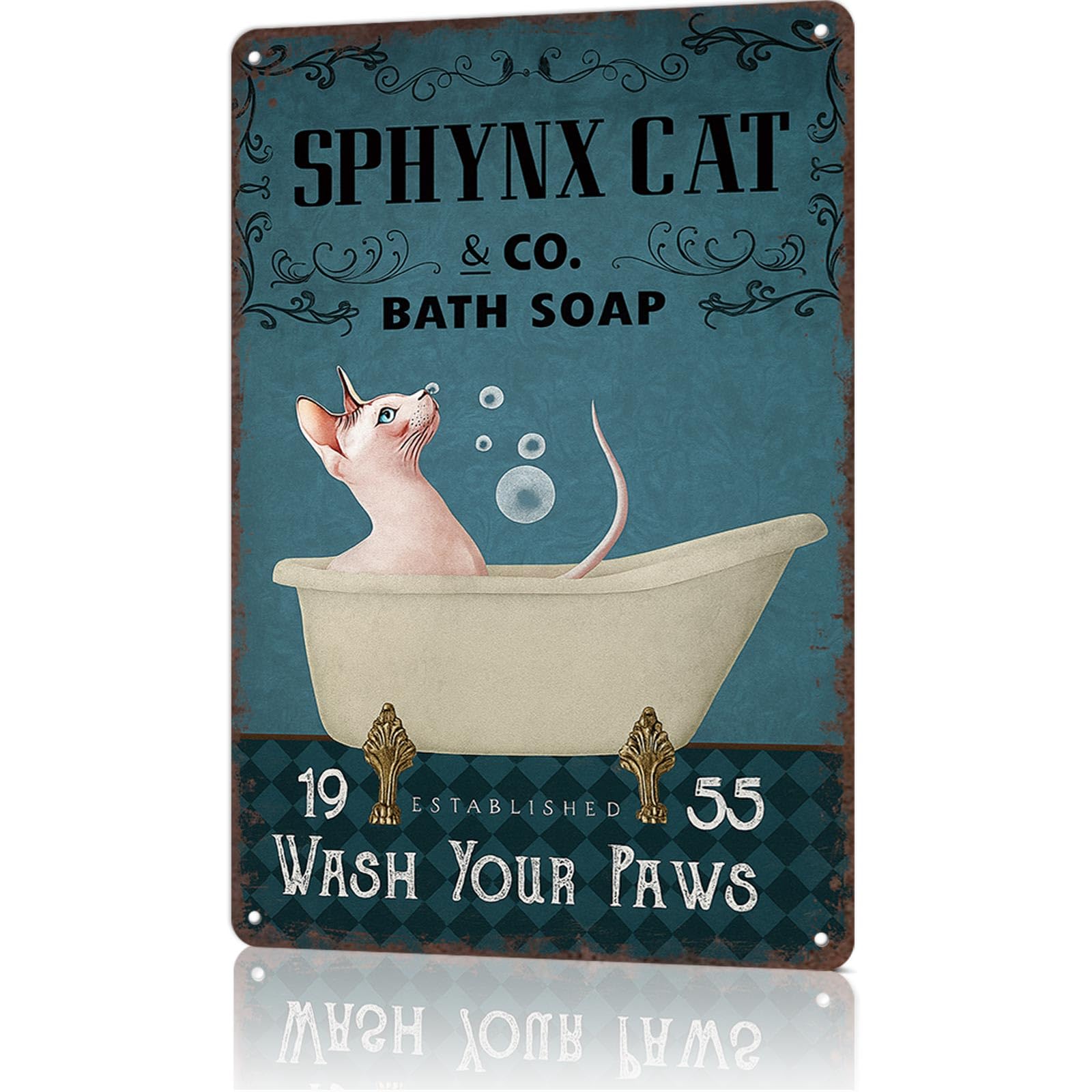 KWQDOZF Vintage Metal Tin Sign Sphynx Cat Bath Posters Wall Art for Dorm Home Office Room Decor 8X12inch