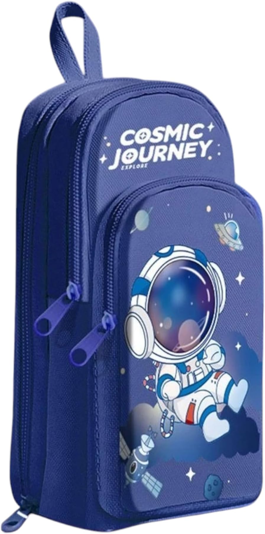 Canvas Space Astronaut Pencil Case 6 Layer With 3 Compartment Cute Aesthetic Pencil Case For Boys & Girls Large Capacity Pencil Pouch For School Kids Cute Stationary Gift, Blue
