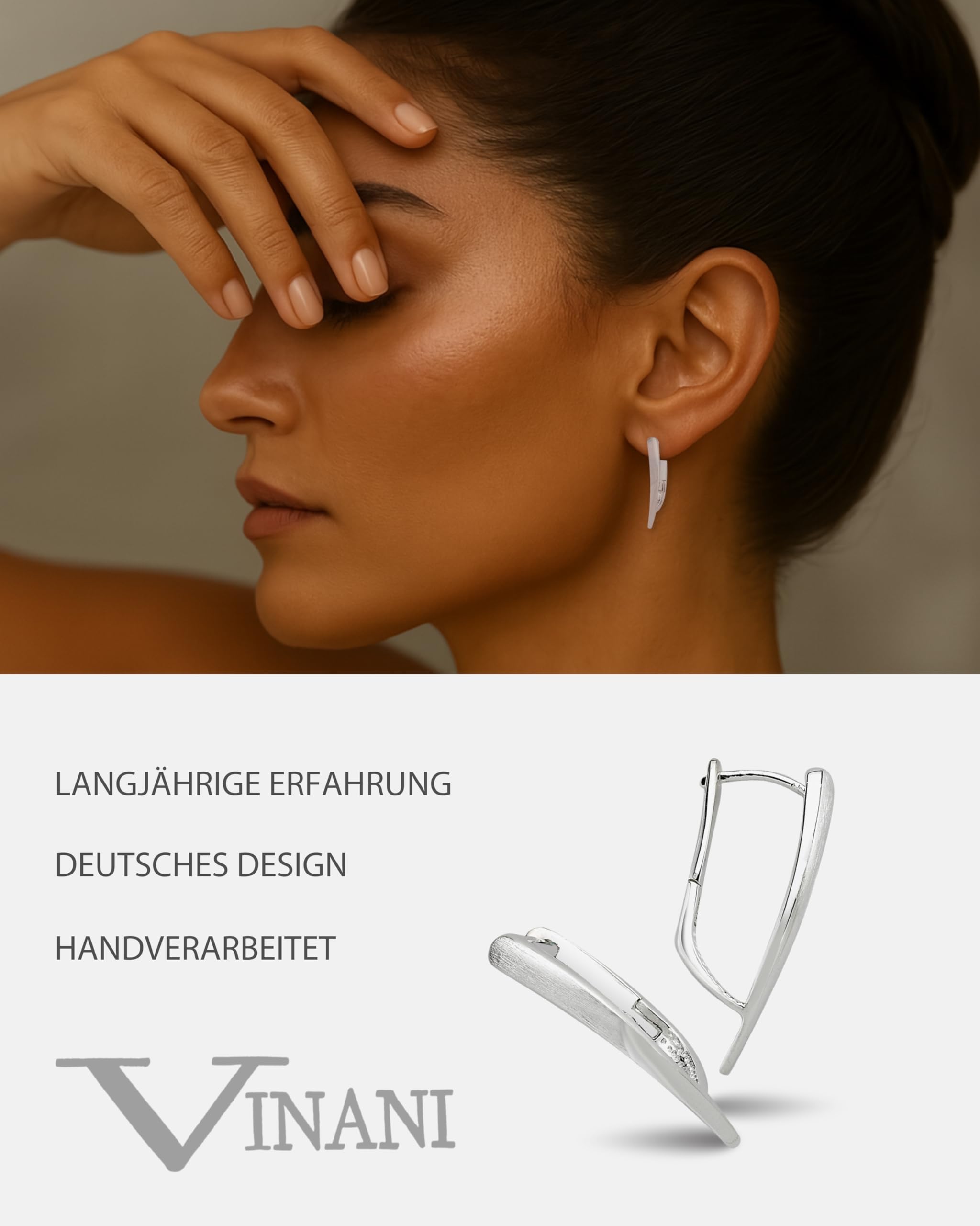 Vinani Damen Ohrringe 925 Silber - Klapp-Creolen Ohrring Set für Frauen aus 925 Sterling Silber abstrakt mattiert glänzend CQU
