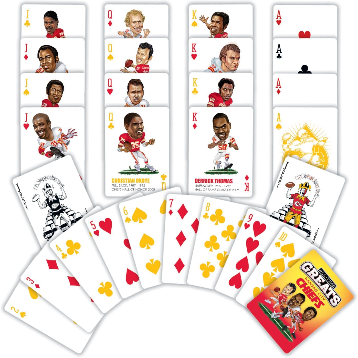 Masterpieces Kansas City Chiefs All-Time Greats Playing Cards, Official NFL Team Deck, Custom Team Designs, 52 Cards & 2 Jokers, Sports Fan Gift, Ages 6+, Raiders Deck Alternative - Image 2
