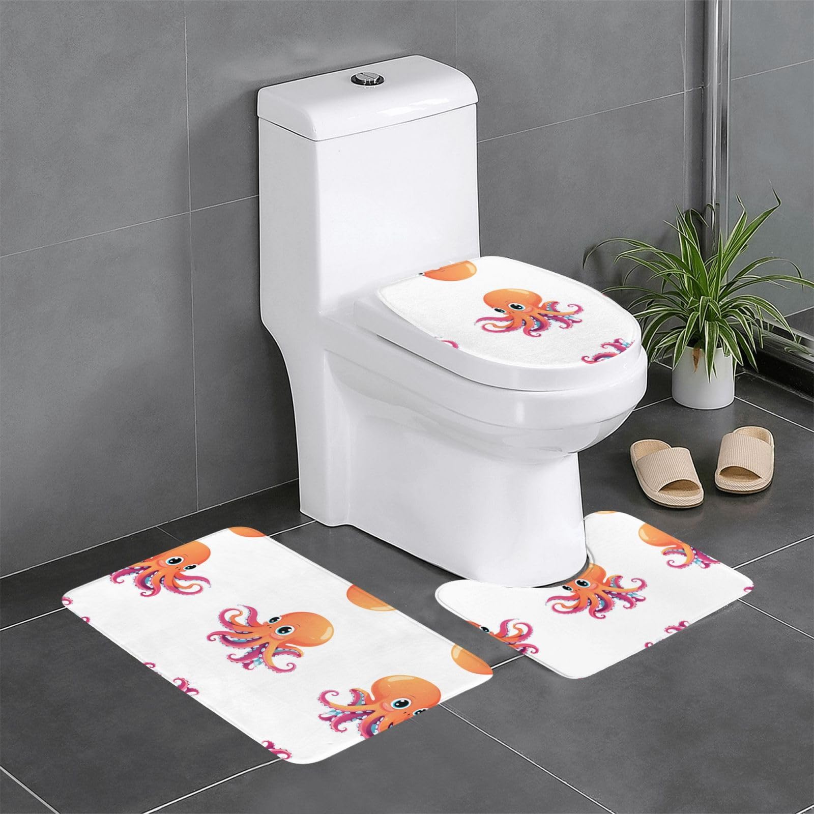 Tapis de salle de bain absorbant et antidérapant avec motif pieuvre coloré