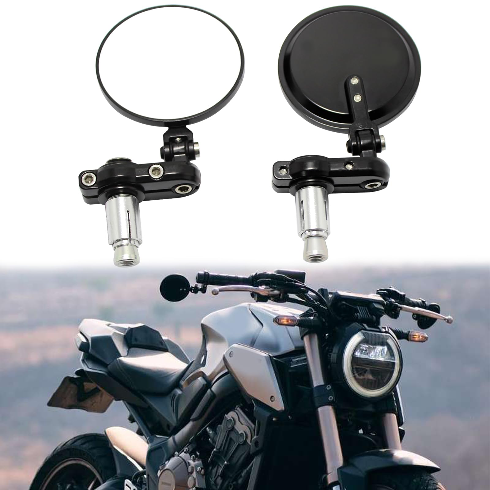 Amazon | バイクミラーブラックユニバーサルバーエンドミラー7/8インチ