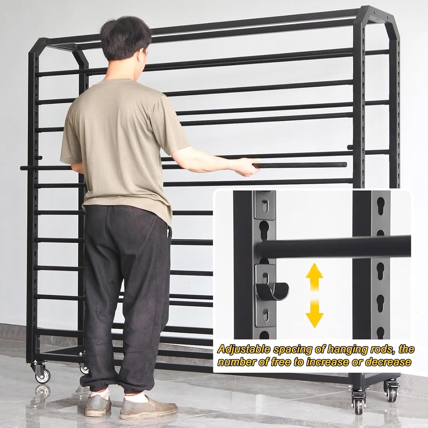 Adjustable 170cm Tall Commercial Fabric Display Rack - Large Vinyl Spool & Car Wrap Shelf with 14 Rods, Brakeable Wheels, Perfect for Tablecloths & Accessories
