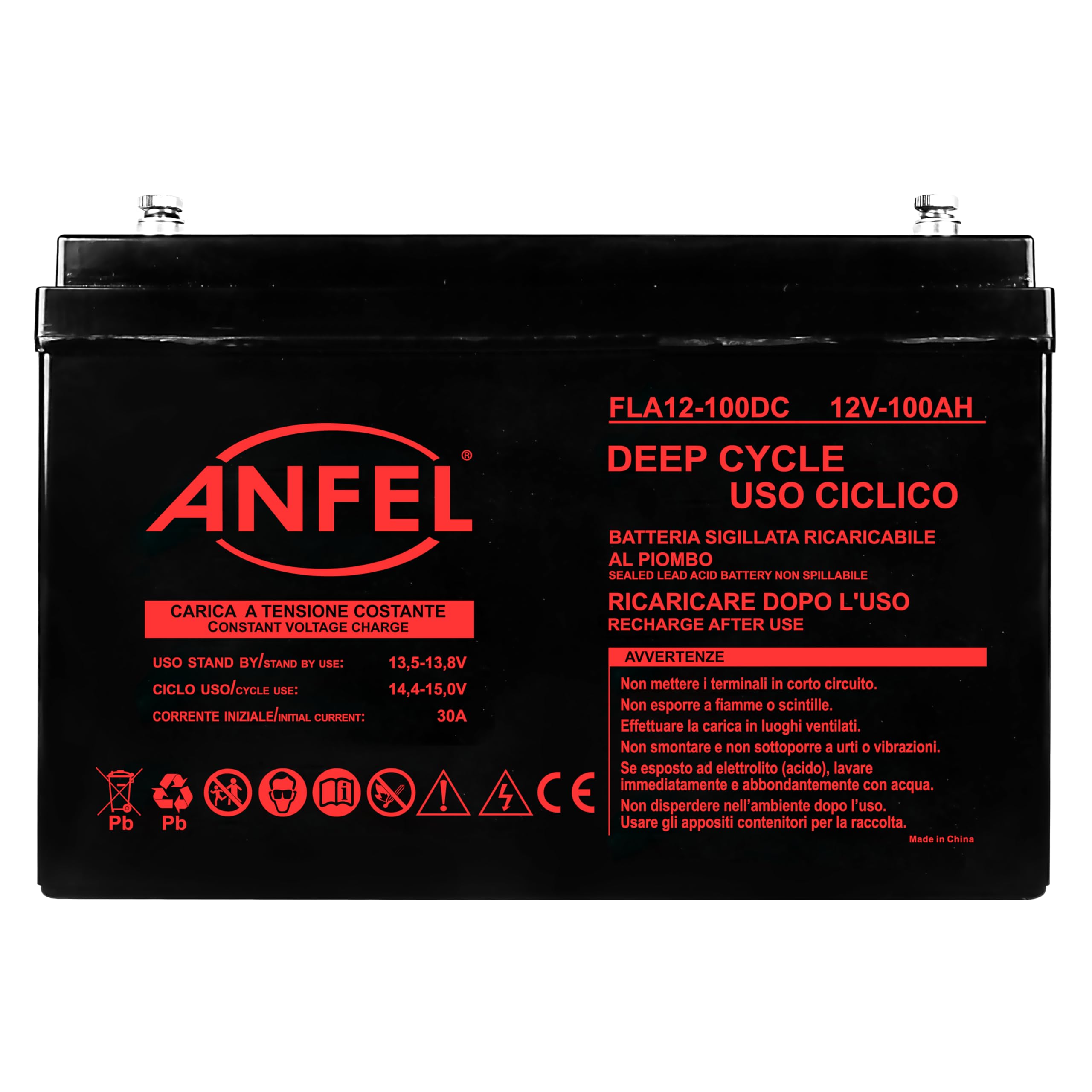 Batteria 12V 100Ah CICLICA Ricaricabile AGM Deep Cycle Solare Camper Barca Nautica UPS Sicurezza Veicoli Elettrici Impianti fotovoltaici SCARICA LENTA