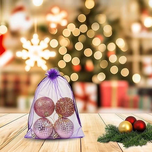 Miniatura 8 de 100 bolsas de organza con cordón de 6 x 9 pulgadas, bolsas de regalo para joyas, fiestas, bodas, regalos (6 x 9, morado)