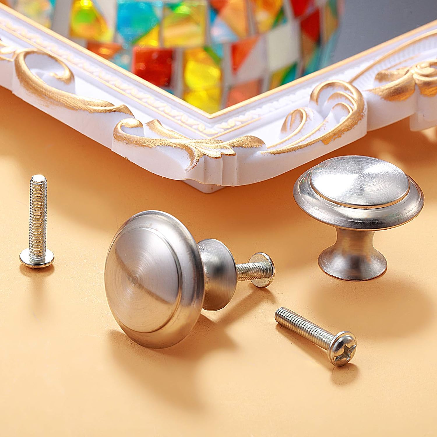 Ripeng 36 Pieces Round Ringed Kitchen Cabinet Pulls Kitchen Drawer Pull Cabinet Door Knob Drawer Handles Hardware Cupboard Handles with Screws for Dresser (Silver,1.06 Inch)