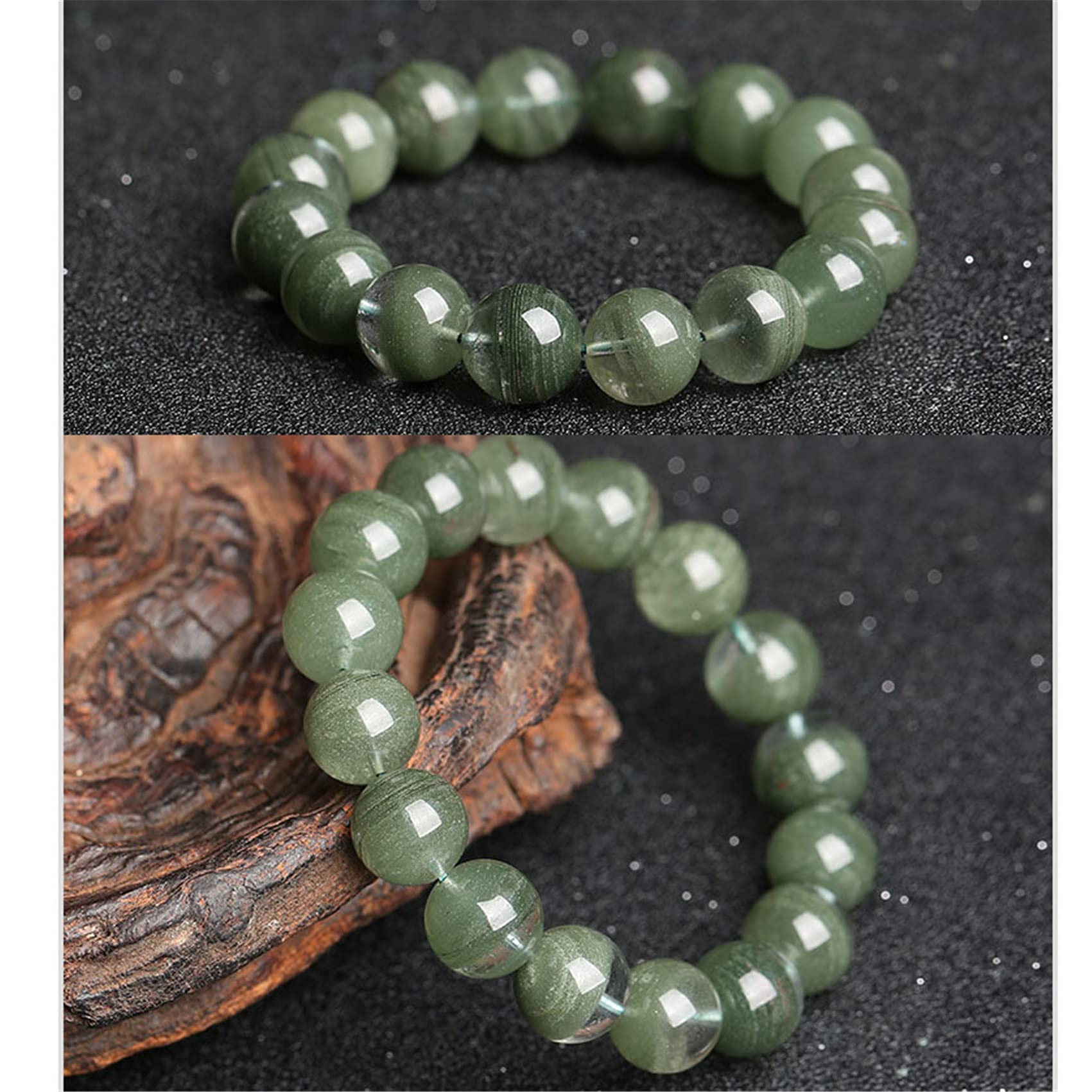 YDYDTTKD Pulsera de Buena Suerte, Pulsera de Cristal de Riqueza Feng Shui, Amuleto de Cuarzo Verde, talismán para Prosperidad, Dinero, Buena Suerte, 8 mm