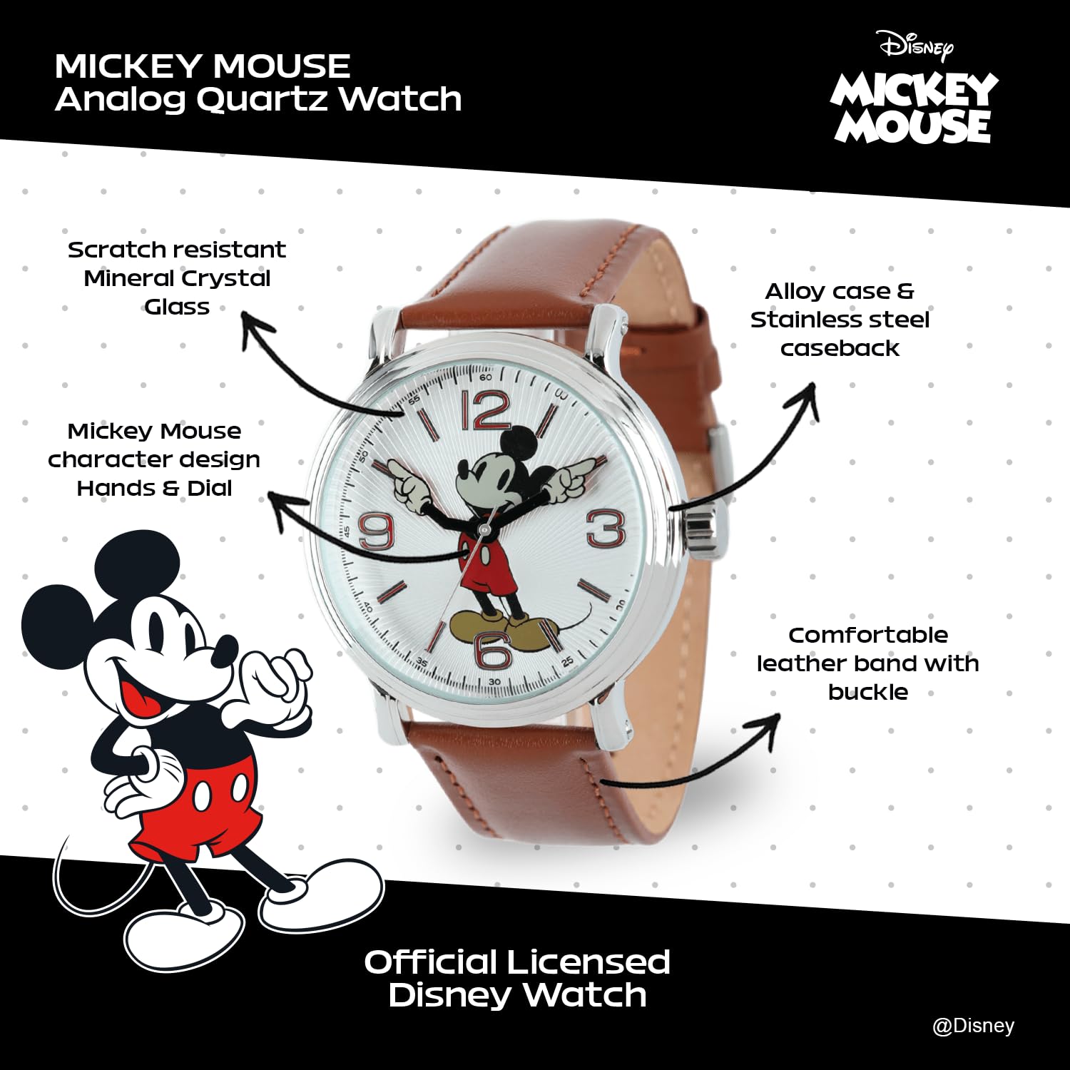 Disney Mickey Mouse Adult Vintage Articulating Hands Analog Quartz Watch - Image 2