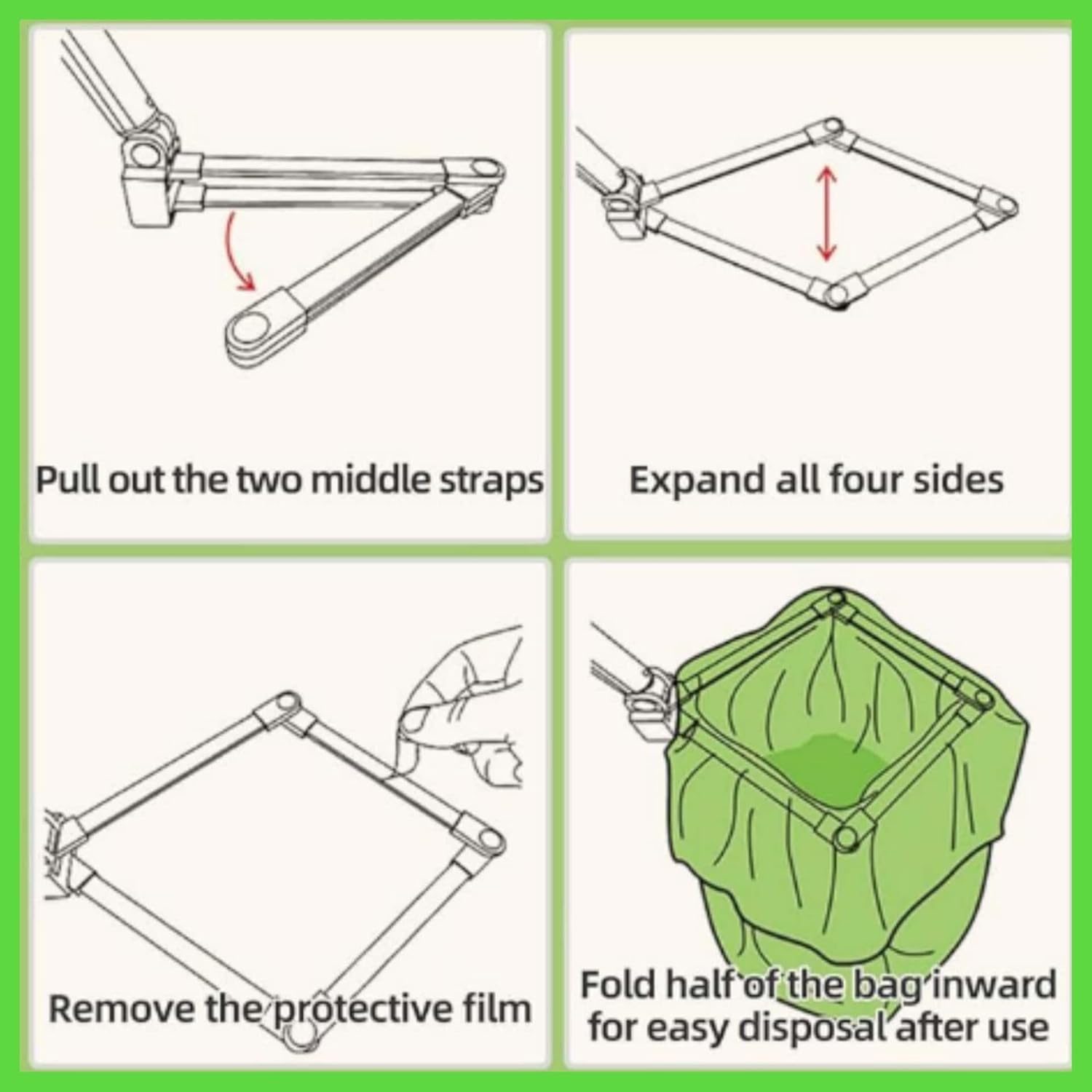 Telescopic Pet Waste Pooper Scooper, Green Bag, Aluminum Alloy Frame, 21cm Wide Mouth, Adjustable Handle, Leak-Proof Design