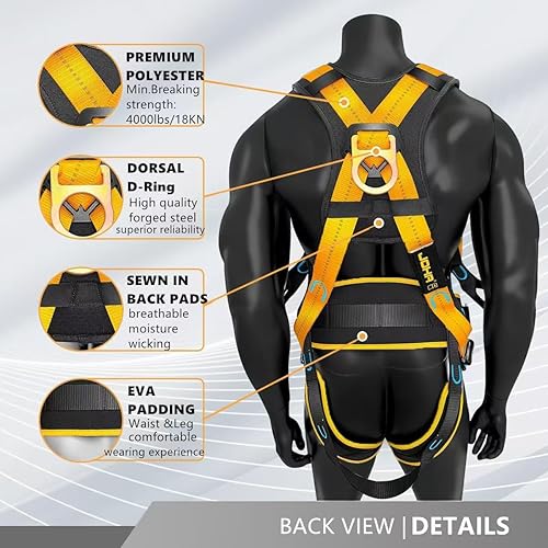 Miniatura 2 de Ymachray Arnés de seguridad de cuerpo completo con protección contra caídas, hombros ventilados y acolchados, piernas y espalda, cinturón de soporte