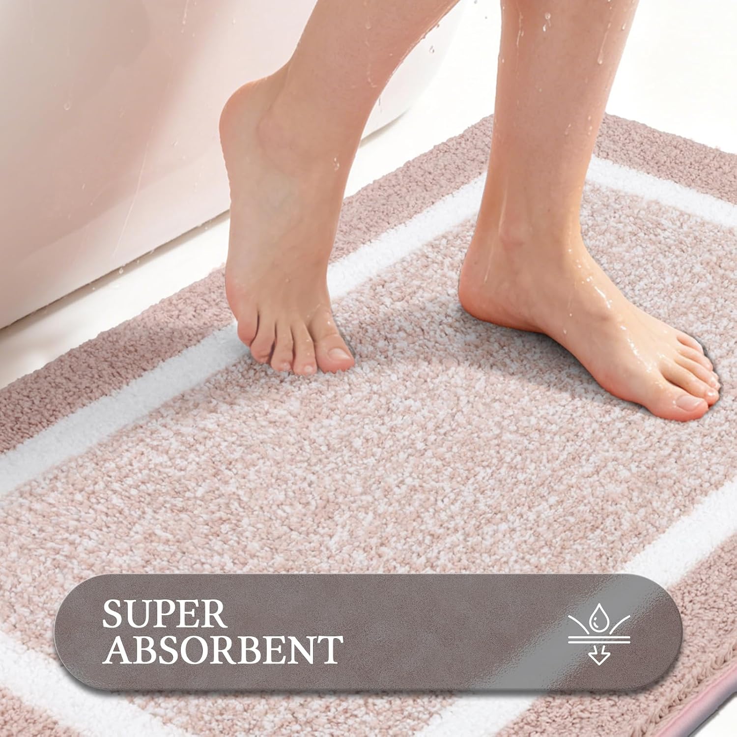 Pauwer Bathroom Rugs Sets 2 Piece, Non Slip Washable Bath Mat, Dusty Pink image 4