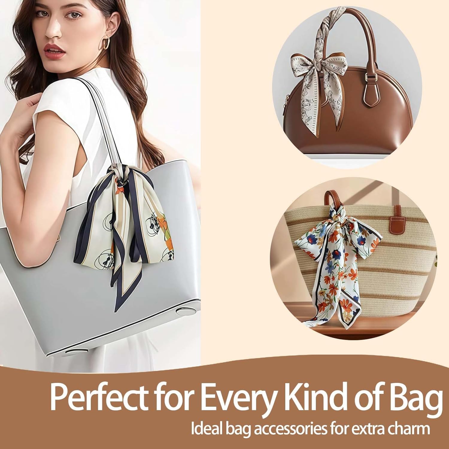 24PCS Fashion Scarves for Women Multifunctional Neck Scarves Purse Scarf Headbands for Bags Hair Accessories - Image 6