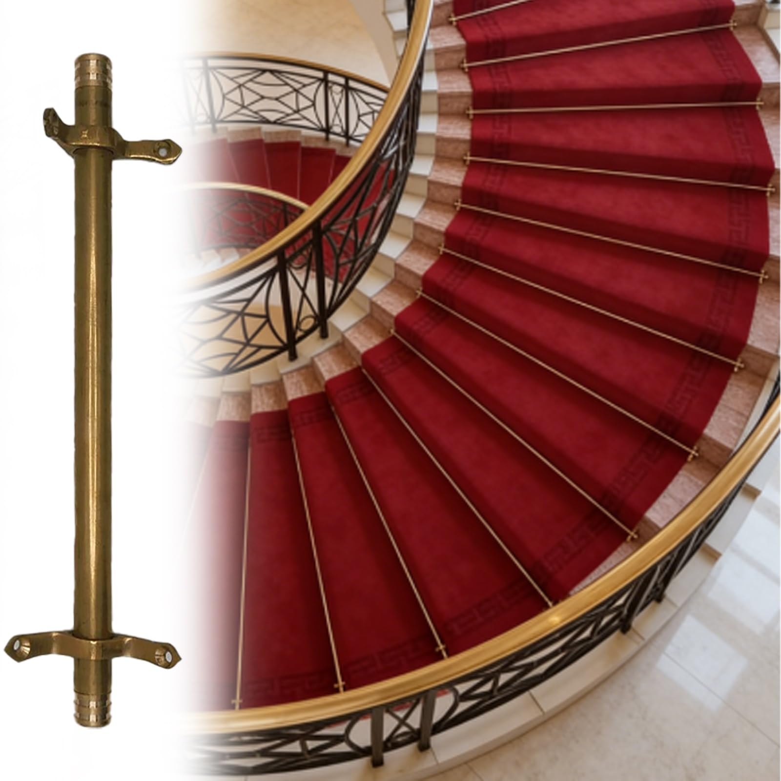 Tiges de support de tapis d'escalier en laiton chic pour habiller les marches d'hôtel