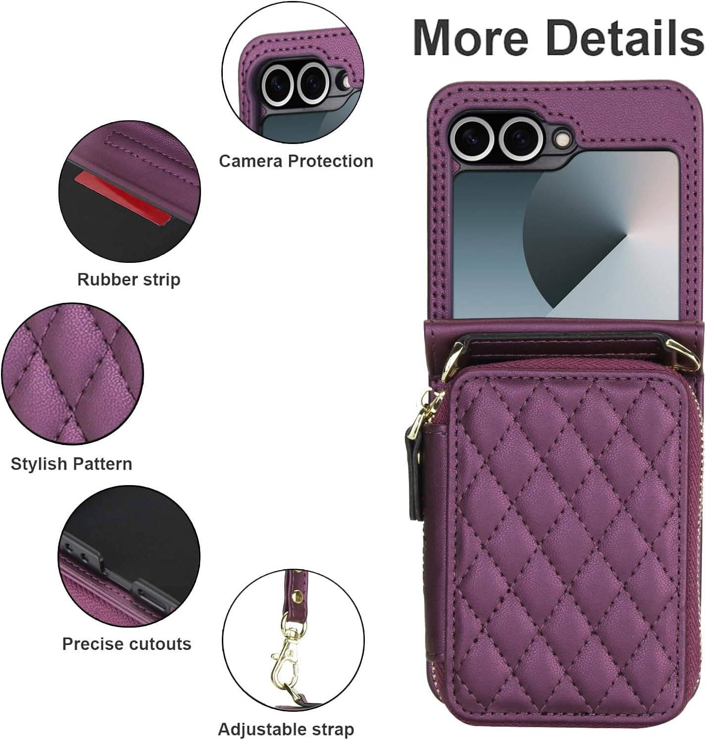 Asuwish Phone Case for Samsung Galaxy Z Flip 6/Z Flip 7 FE 5G Wallet Cell Cover with Wrist Crossbody Strap Stand RFID Blocking Credit Card Holder Slot Z6 G Flip6 ZFlip Flip7 Women Girls Dark Purple
