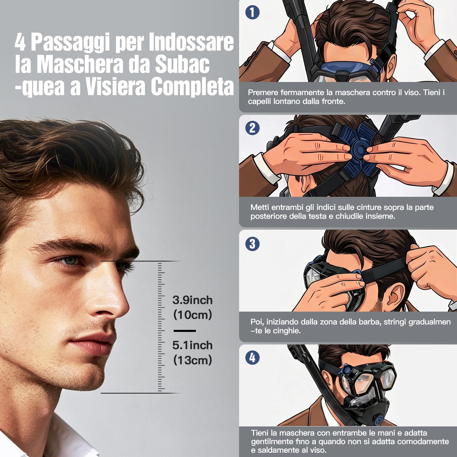 TOMSHOO Set da snorkeling con boccaglio e occhiali da immersione, occhiali da immersione, con campo visivo panoramico a 180°, con boccaglio a 3 canali Premium Dry per immersioni e nuoto