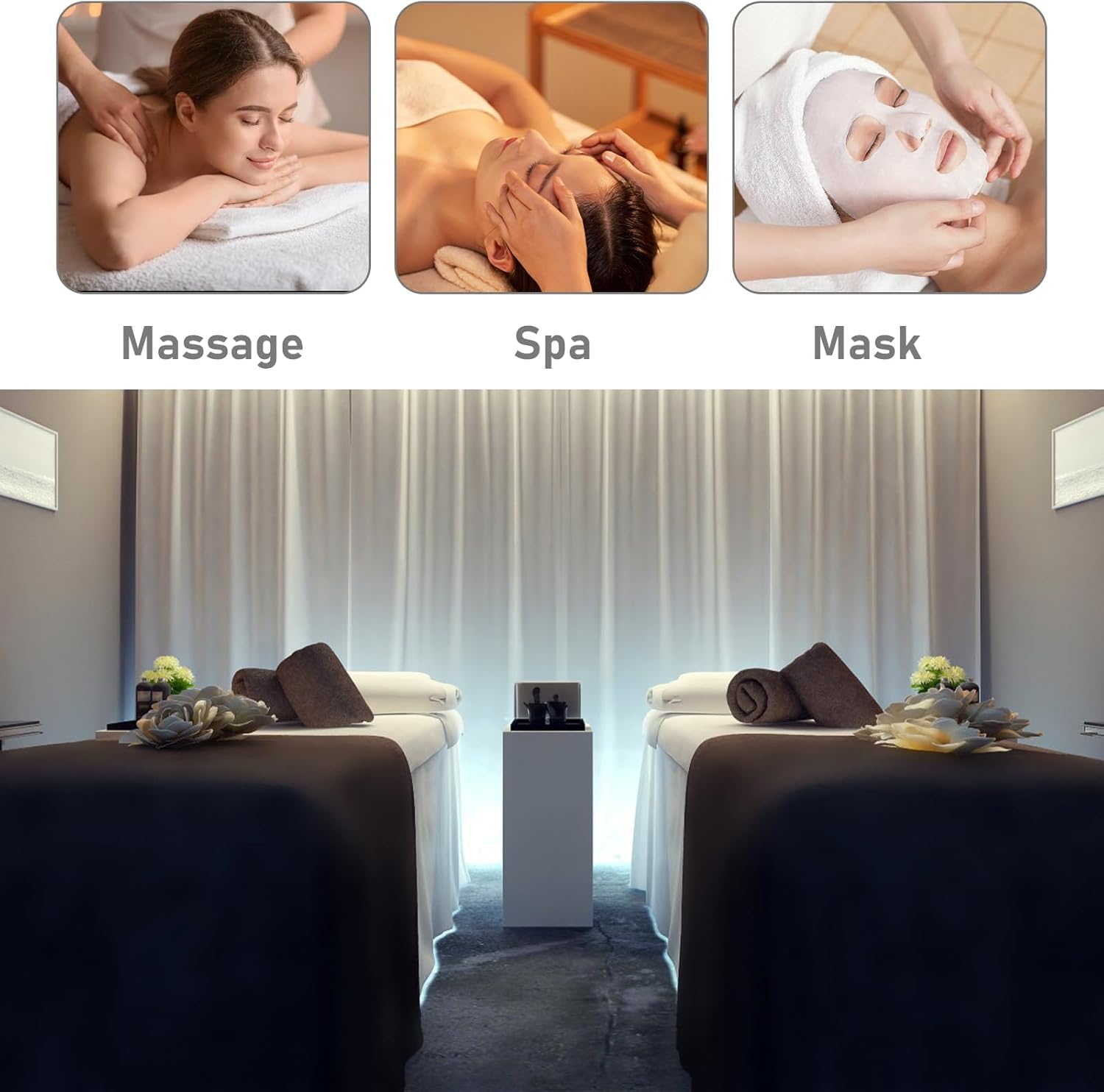 6-teiliges Mikrofaser Massageliegen Bettwäsche Set Premium Mikrofaserbezug-Set für Massageliegen,inkl. Bettlaken, Spannbetttuch und Spannbettlaken, für Beauty Salon Spa (Schwarz)