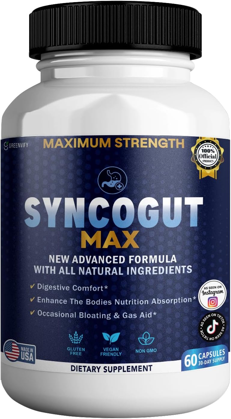 SyncoGut Max Digestive Enzyme Supplement, 60 Veggie Capsules, Natural Formula with Probiotics and Enzymes for Digestive Support (2)