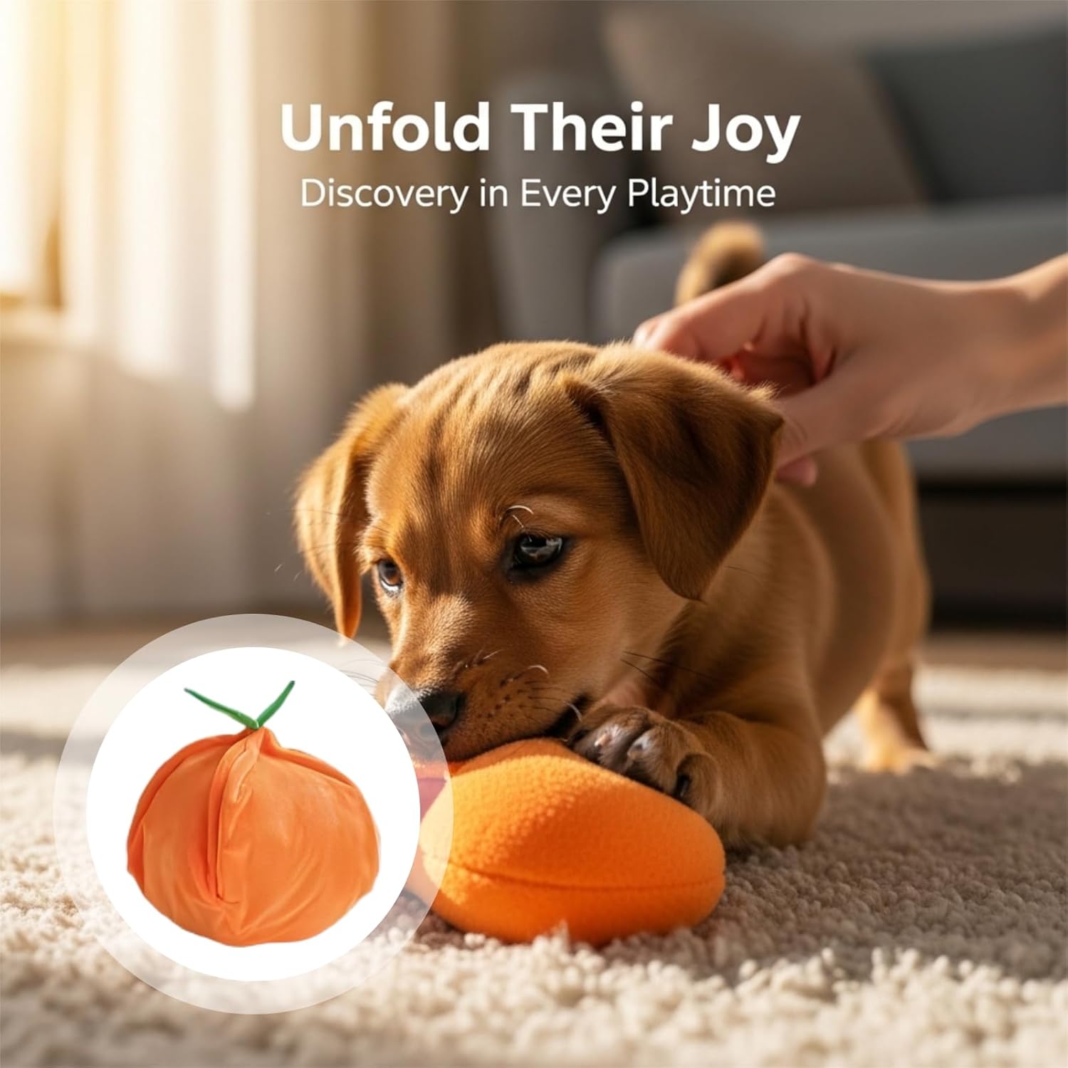 Small Dog Squeaky Orange Toy, Interactive Plush Dog Puzzle, Hide and Seek Chew Toy for Boredom, Train Iq, 16 Cm
