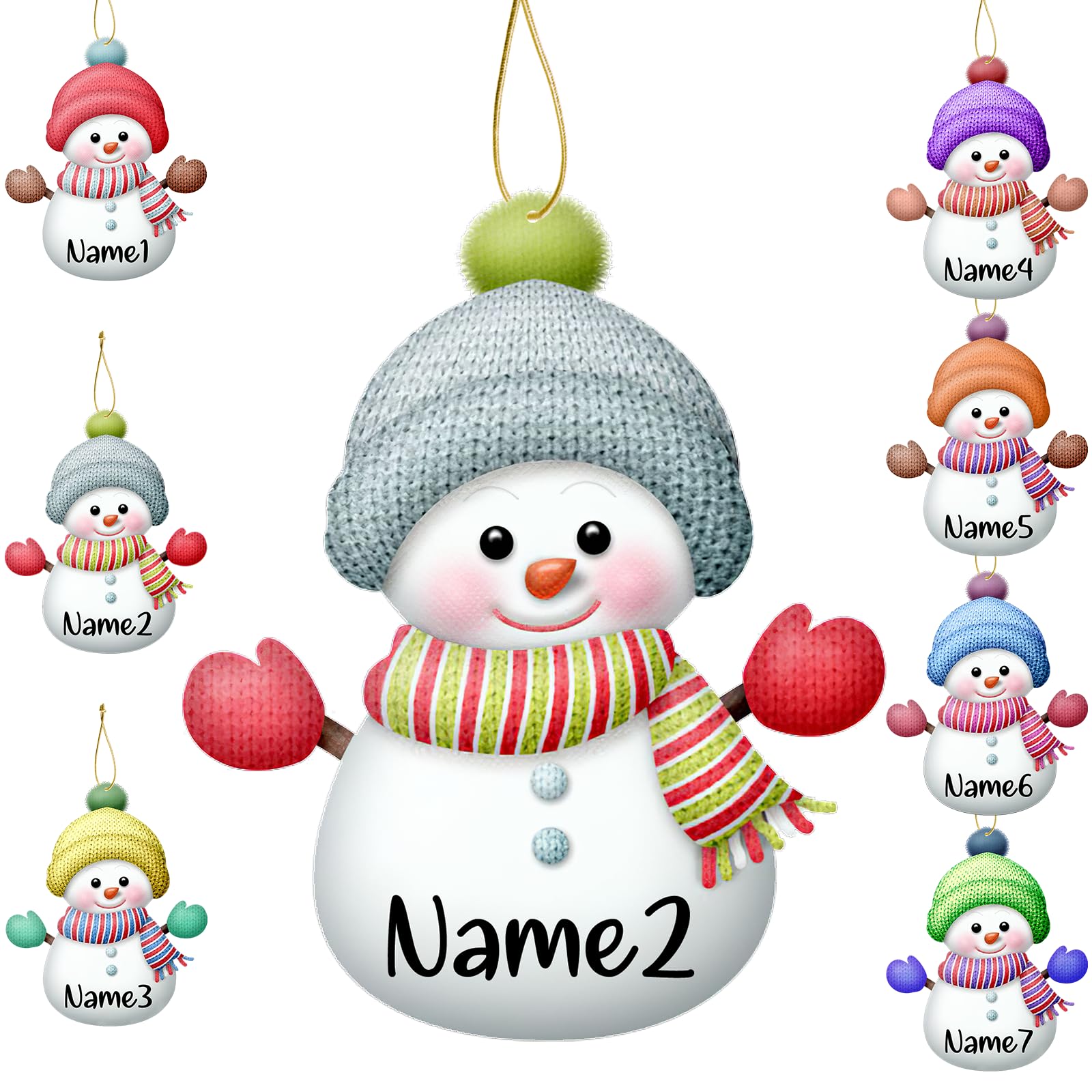 7Pcs Personalised Christmas Snowman Tree Ornaments Custom Ornaments with Names for Christmas Customized Xmas Decorations Ornament Gifts