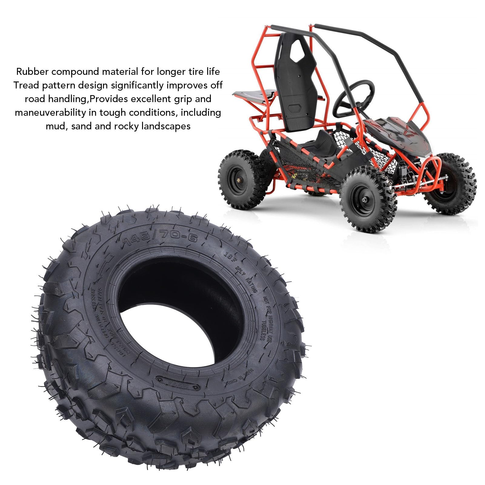 Luocute Opony Bezdętkowe 145x70-6, Terenowe Opony do Wózków Gokartowych ATV UTV o Zwiększonej Przyczepności i Odporności na Przebicie, do Obręczy 6 Cali Przód tył Uniwersalne Dopasowanie